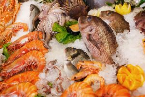 Mariscos frescos en cuaresma.